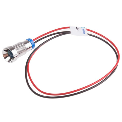 RS PRO Blue Panel Mount Indicator, 2V dc, 8mm Mounting Hole Size, Lead Wires Termination, IP67