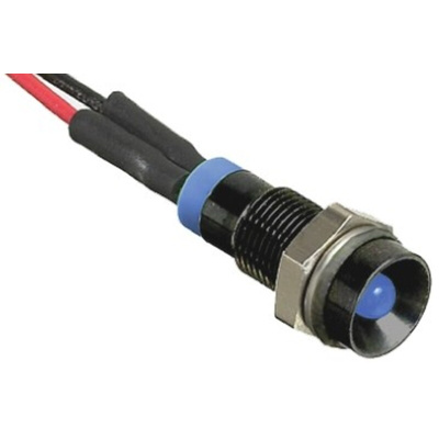 RS PRO Blue Panel Mount Indicator, 2V dc, 8mm Mounting Hole Size, Lead Wires Termination, IP67