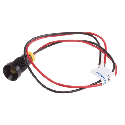 RS PRO Yellow Panel Mount Indicator, 2V dc, 8mm Mounting Hole Size, Lead Wires Termination, IP67