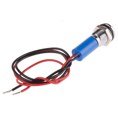 RS PRO Blue Panel Mount Indicator, 12V dc, 8mm Mounting Hole Size, Lead Wires Termination, IP67