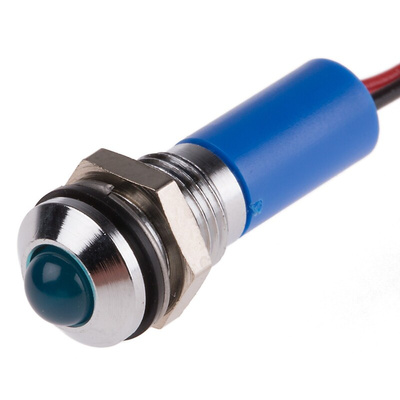 RS PRO Blue Panel Mount Indicator, 12V dc, 8mm Mounting Hole Size, Lead Wires Termination, IP67