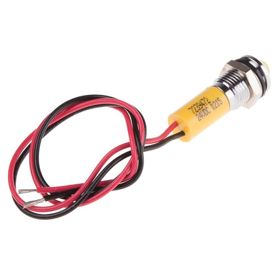 RS PRO Yellow Panel Mount Indicator, 24V dc, 8mm Mounting Hole Size, Lead Wires Termination, IP67