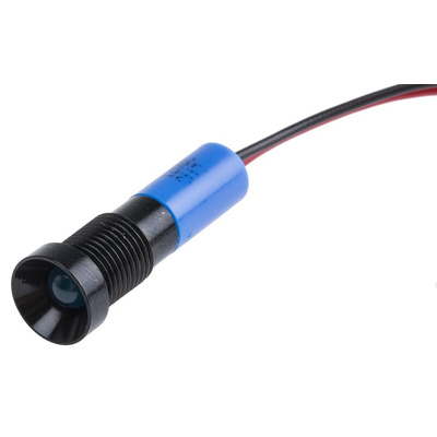 RS PRO Blue Panel Mount Indicator, 12V dc, 8mm Mounting Hole Size, Lead Wires Termination, IP67