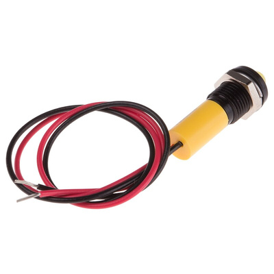 RS PRO Yellow Panel Mount Indicator, 24V dc, 8mm Mounting Hole Size, Lead Wires Termination, IP67