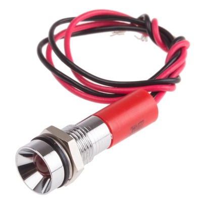 RS PRO Red Panel Mount Indicator, 220V ac, 8mm Mounting Hole Size, Lead Wires Termination, IP67