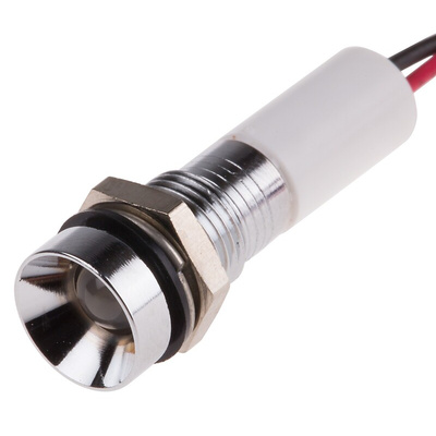RS PRO White Panel Mount Indicator, 220V ac, 8mm Mounting Hole Size, Lead Wires Termination, IP67