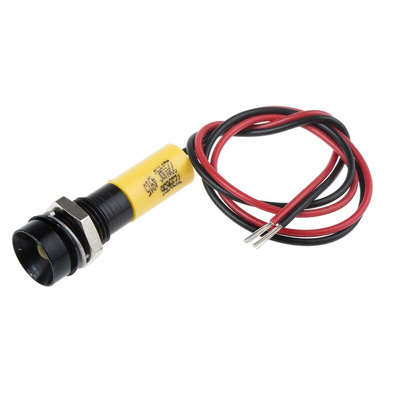 RS PRO Yellow Panel Mount Indicator, 220V ac, 8mm Mounting Hole Size, Lead Wires Termination, IP67