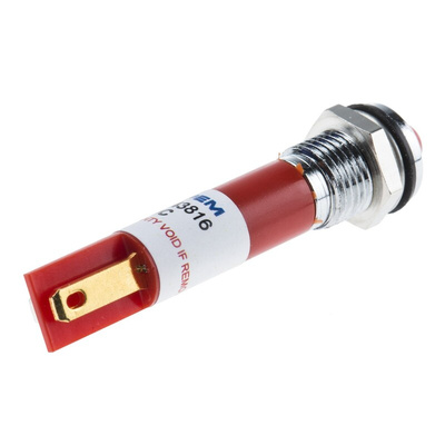 RS PRO Red Panel Mount Indicator, 24V dc, 8mm Mounting Hole Size, Faston, Solder Lug Termination, IP67