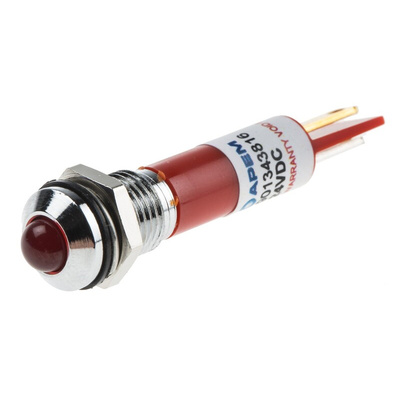 RS PRO Red Panel Mount Indicator, 24V dc, 8mm Mounting Hole Size, Faston, Solder Lug Termination, IP67