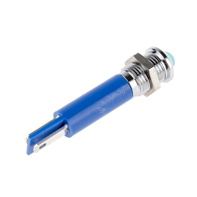 RS PRO Blue Panel Mount Indicator, 24V dc, 8mm Mounting Hole Size, Faston, Solder Lug Termination, IP67