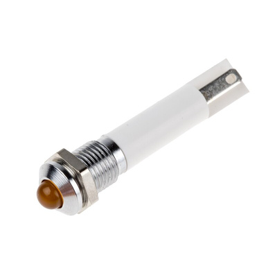 RS PRO Orange Panel Mount Indicator, 24V dc, 8mm Mounting Hole Size, Faston, Solder Lug Termination, IP67