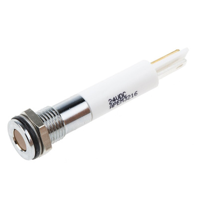 RS PRO Orange Panel Mount Indicator, 24V dc, 8mm Mounting Hole Size, Faston, Solder Lug Termination, IP67