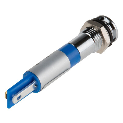 RS PRO Blue Panel Mount Indicator, 24V dc, 8mm Mounting Hole Size, Faston, Solder Lug Termination, IP67