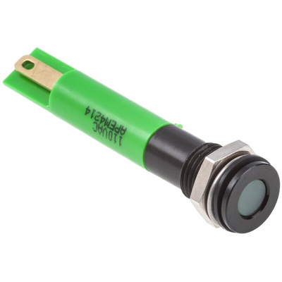 RS PRO Green Panel Mount Indicator, 110V ac, 8mm Mounting Hole Size, IP67