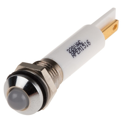 RS PRO White Panel Mount Indicator, 220V ac, 8mm Mounting Hole Size, IP67