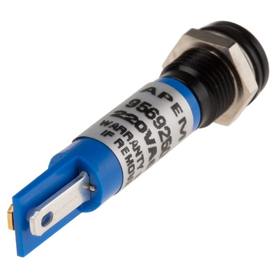 RS PRO Blue Panel Mount Indicator, 220V ac, 8mm Mounting Hole Size, IP67