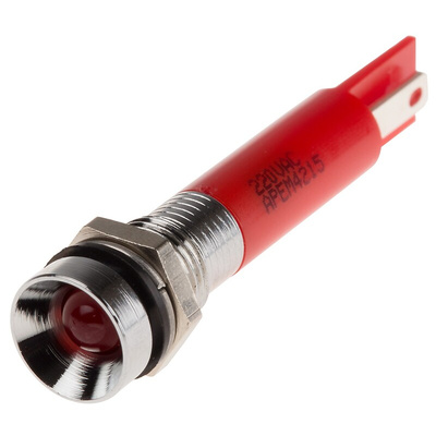 RS PRO Red Panel Mount Indicator, 220V ac, 8mm Mounting Hole Size, IP67