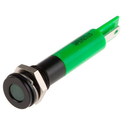 RS PRO Green Panel Mount Indicator, 220V ac, 8mm Mounting Hole Size, IP67