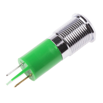 RS PRO Green Panel Mount Indicator, 110V ac, 14mm Mounting Hole Size, Faston, Solder Lug Termination, IP67