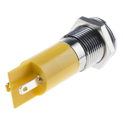 RS PRO Yellow Panel Mount Indicator, 220V ac, 14mm Mounting Hole Size, Faston, Solder Lug Termination, IP67