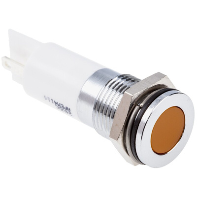 RS PRO Orange Panel Mount Indicator, 220V ac, 14mm Mounting Hole Size, Faston, Solder Lug Termination, IP67
