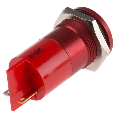 RS PRO Red Panel Mount Indicator, 12V, 22mm Mounting Hole Size, Faston, Solder Lug Termination, IP67