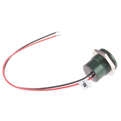 RS PRO Green Panel Mount Indicator, 220V ac, 22mm Mounting Hole Size, Lead Wires Termination, IP67