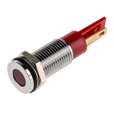 RS PRO Red Panel Mount Indicator, 12V dc, 8mm Mounting Hole Size, Faston, Solder Lug Termination, IP67