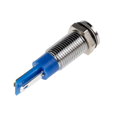RS PRO Blue Panel Mount Indicator, 24V dc, 8mm Mounting Hole Size, Faston, Solder Lug Termination, IP67