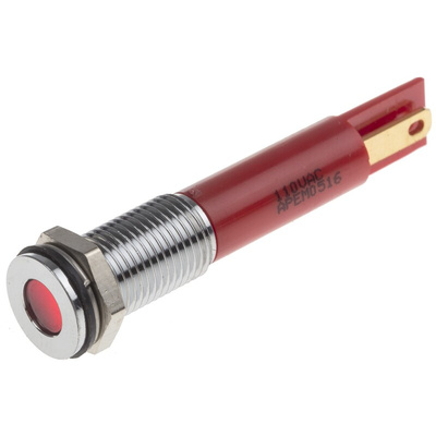 RS PRO Red Panel Mount Indicator, 110V ac, 8mm Mounting Hole Size, Faston, Solder Lug Termination, IP67