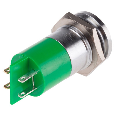 RS PRO Green Panel Mount Indicator, 22mm Mounting Hole Size, Solder Tab Termination