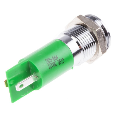 RS PRO Green Panel Mount Indicator, 12V ac, 14mm Mounting Hole Size, Solder Tab Termination