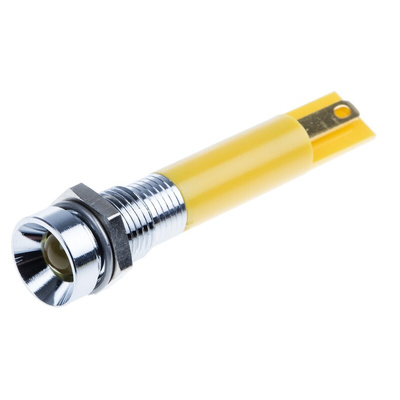 RS PRO Yellow Flashing LED Panel Mount Indicator, 24V dc, 8mm Mounting Hole Size, Solder Tab Termination