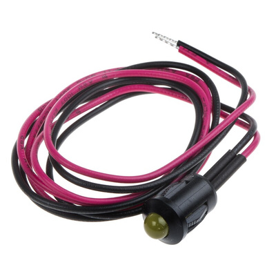 RS PRO Yellow Panel Mount Indicator, 2V dc, 8mm Mounting Hole Size, Lead Wires Termination
