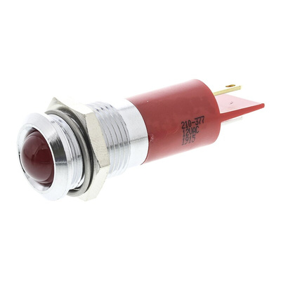RS PRO Red Panel Mount Indicator, 12V ac, 14mm Mounting Hole Size, Solder Tab Termination