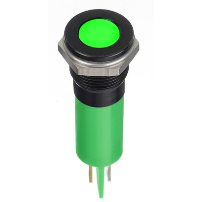 RS PRO Green Panel Mount Indicator, 12V dc, 12mm Mounting Hole Size, Faston, Solder Lug Termination, IP67