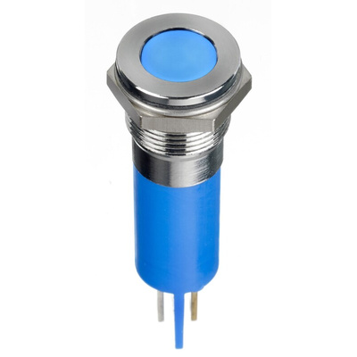 RS PRO Blue Panel Mount Indicator, 24V dc, 12mm Mounting Hole Size, Faston, Solder Lug Termination, IP67