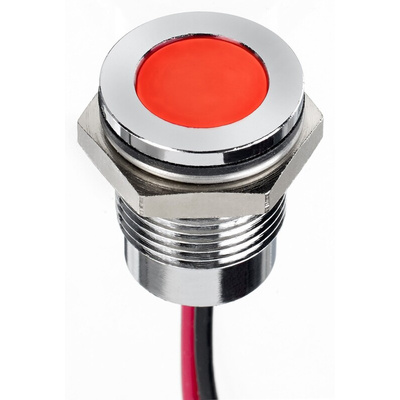 RS PRO Red Panel Mount Indicator, 1.8 → 3.3V dc, 14mm Mounting Hole Size, Lead Wires Termination, IP67