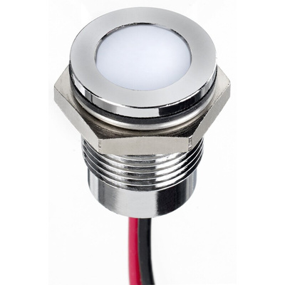 RS PRO White Panel Mount Indicator, 1.8 → 3.3V dc, 14mm Mounting Hole Size, Lead Wires Termination, IP67