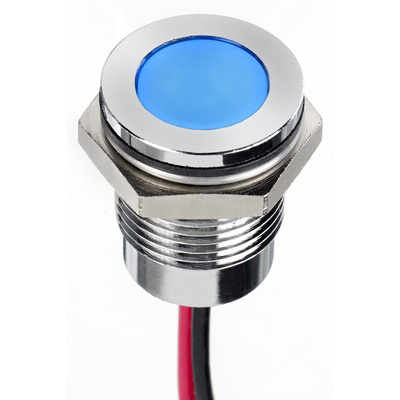 RS PRO Blue Panel Mount Indicator, 12V dc, 14mm Mounting Hole Size, Lead Wires Termination, IP67
