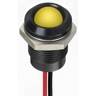 RS PRO Yellow Panel Mount Indicator, 1.8 → 3.3V dc, 14mm Mounting Hole Size, Lead Wires Termination, IP67