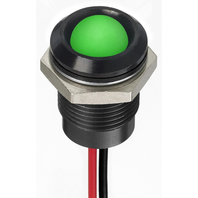 RS PRO Green Panel Mount Indicator, 12V dc, 14mm Mounting Hole Size, Lead Wires Termination, IP67