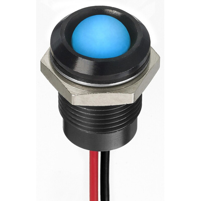 RS PRO Blue Panel Mount Indicator, 12V dc, 14mm Mounting Hole Size, Lead Wires Termination, IP67