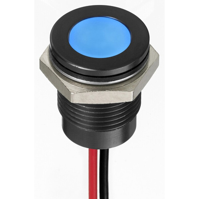 RS PRO Blue Panel Mount Indicator, 12V dc, 14mm Mounting Hole Size, Lead Wires Termination, IP67