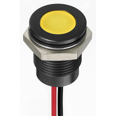 RS PRO Yellow Panel Mount Indicator, 24V dc, 14mm Mounting Hole Size, Lead Wires Termination, IP67