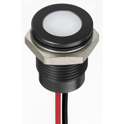 RS PRO White Panel Mount Indicator, 24V dc, 14mm Mounting Hole Size, Lead Wires Termination, IP67