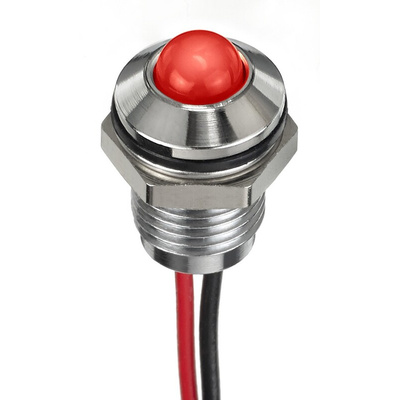 RS PRO Red Panel Mount Indicator, 24V dc, 8mm Mounting Hole Size, Lead Wires Termination, IP67