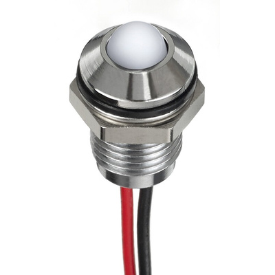 RS PRO White Panel Mount Indicator, 24V dc, 8mm Mounting Hole Size, Lead Wires Termination, IP67