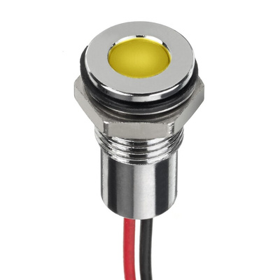 RS PRO Yellow Panel Mount Indicator, 24V dc, 8mm Mounting Hole Size, Lead Wires Termination, IP67