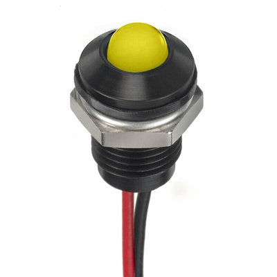 RS PRO Yellow Panel Mount Indicator, 12V dc, 8mm Mounting Hole Size, Lead Wires Termination, IP67